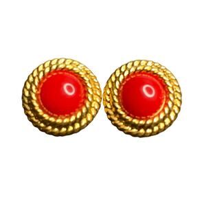 Napier Signed Button Earrings- Red Gold Post Back Vintage